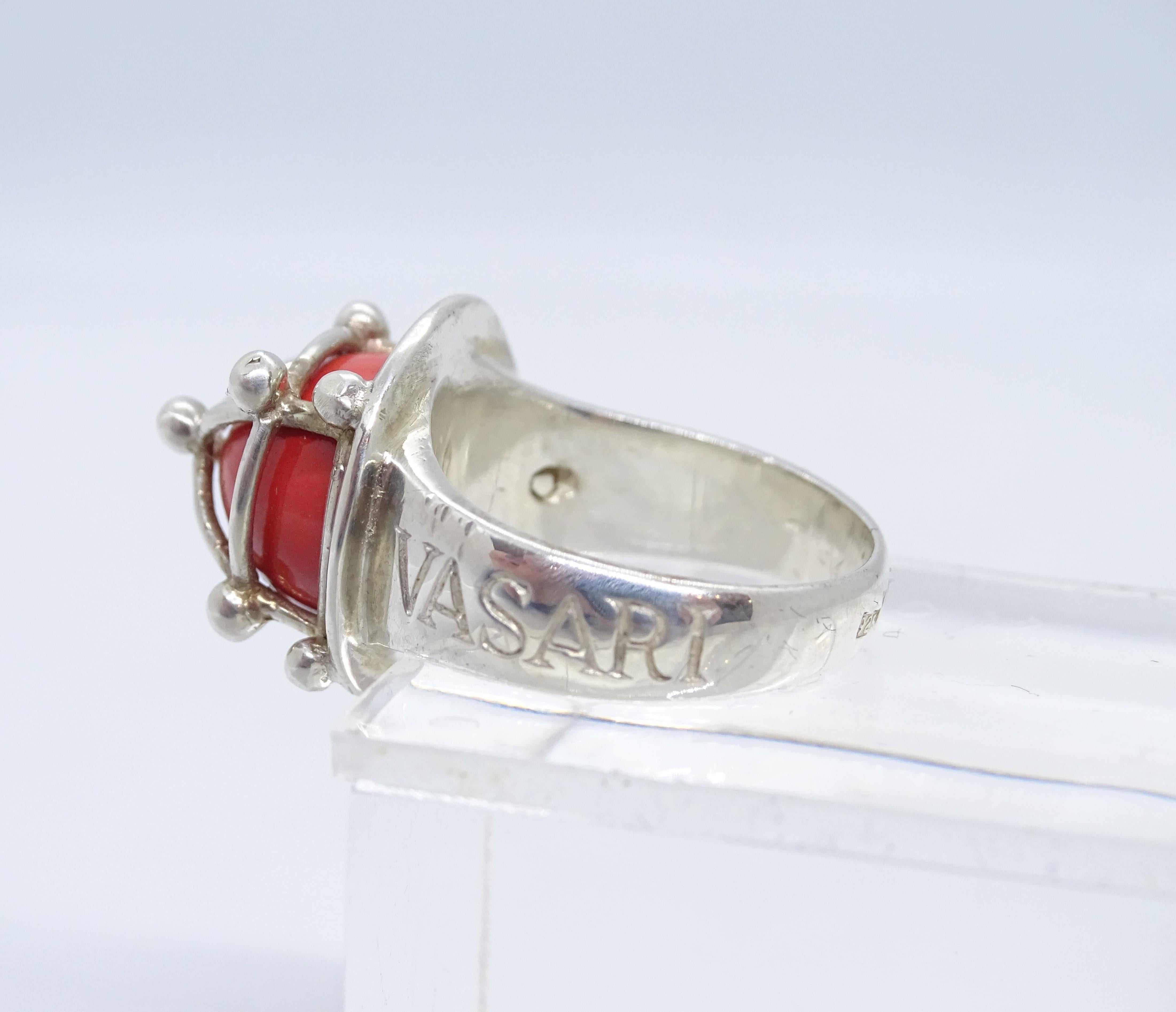 Women's or Men's Vasari  Italy Coral golden silver Ring , Vintage 