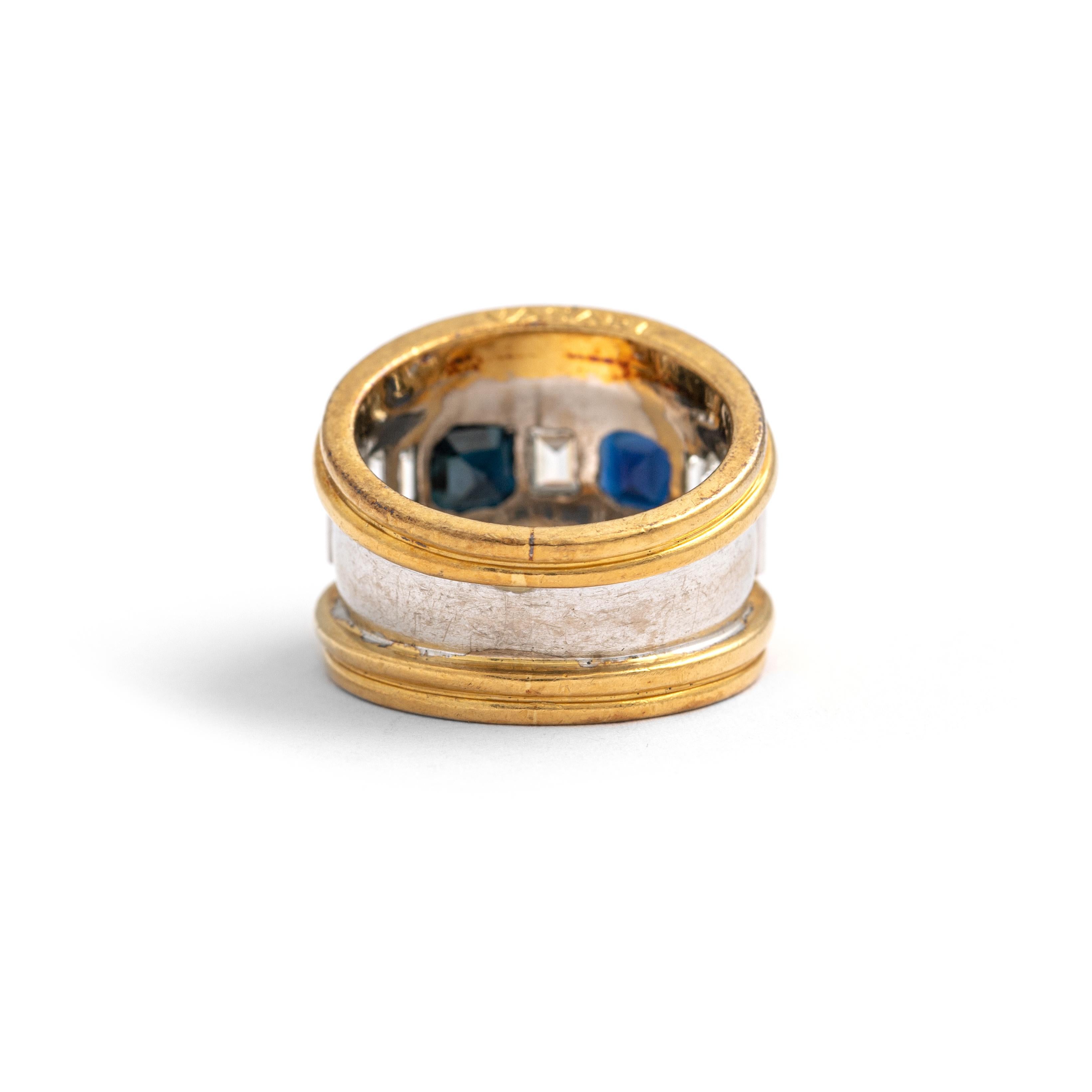 Art Deco Vasari Sapphire Diamond Gold 18k Ring For Sale
