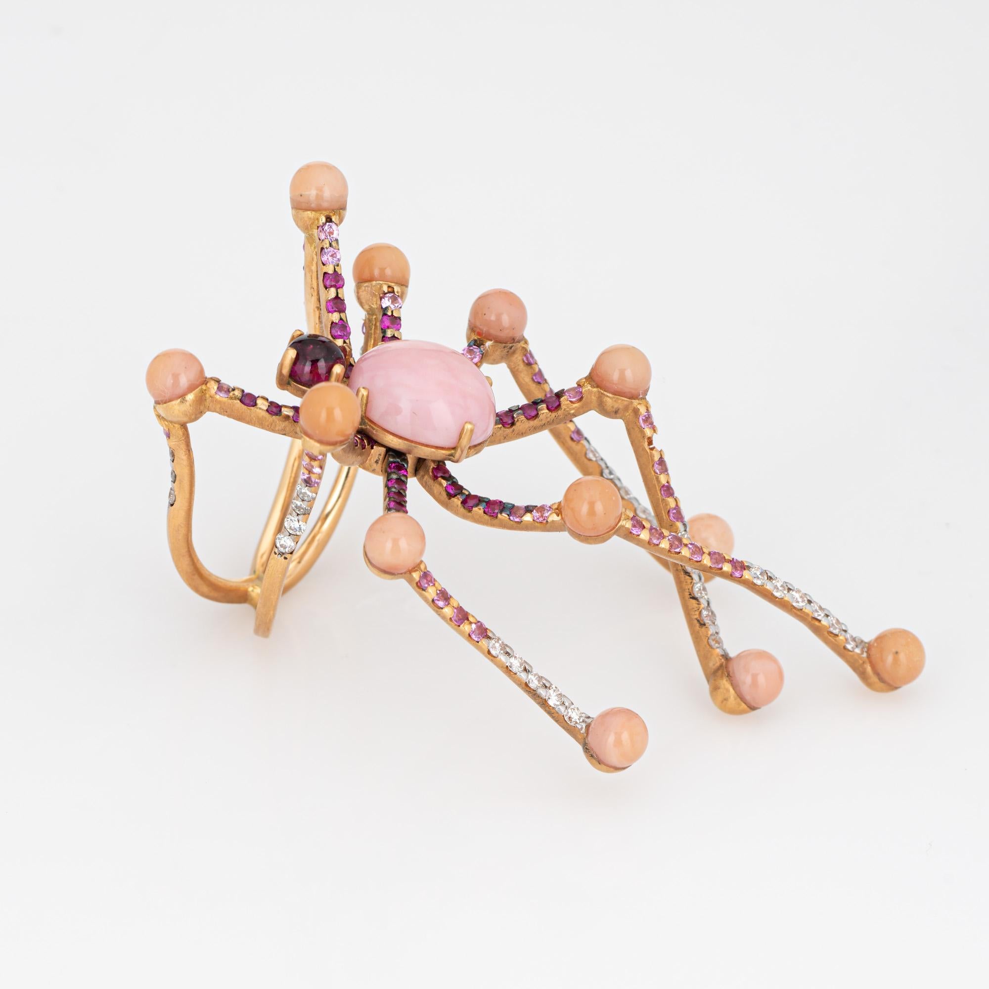 Contemporaneo Anello Ragno Vasari Sz 6.5 Estate Oro Giallo 18k Opale Rosa Diamante Rubellite in vendita