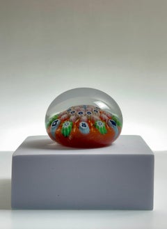 Millefiori Glass Paperweight Orange Green Blue, Vasart, Scotland c.1960s
