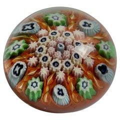 Retro Vasart, Scotland,  1960s Mille Fiori Orange and Green Paperweight 