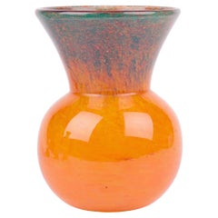 Vasart Scottish Mid-Century Orange and Green Art Glass Vase