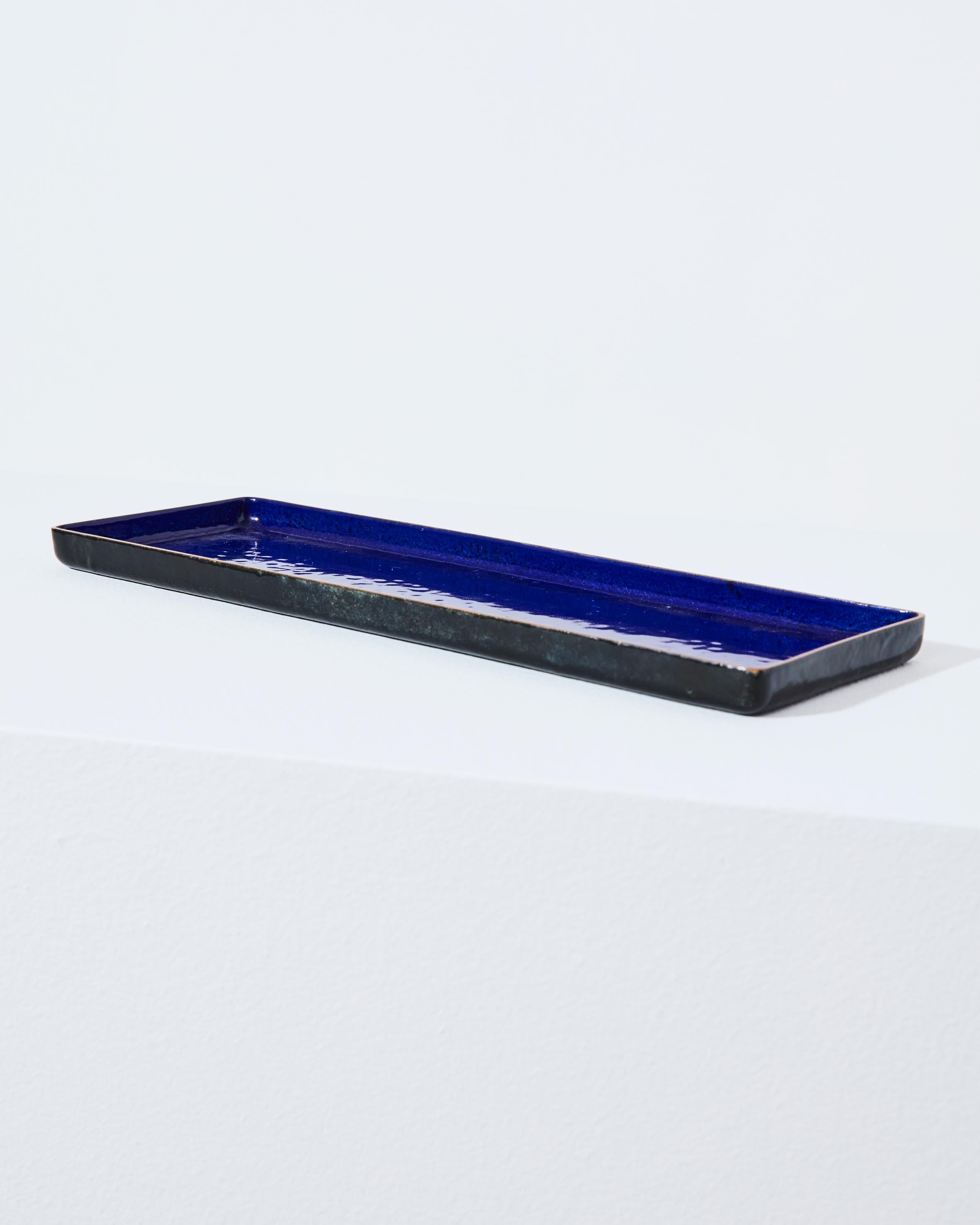 Cuenco rectangular de cobre esmaltado azul, Paolo De Poli, Italia Moderno de mediados de siglo en venta