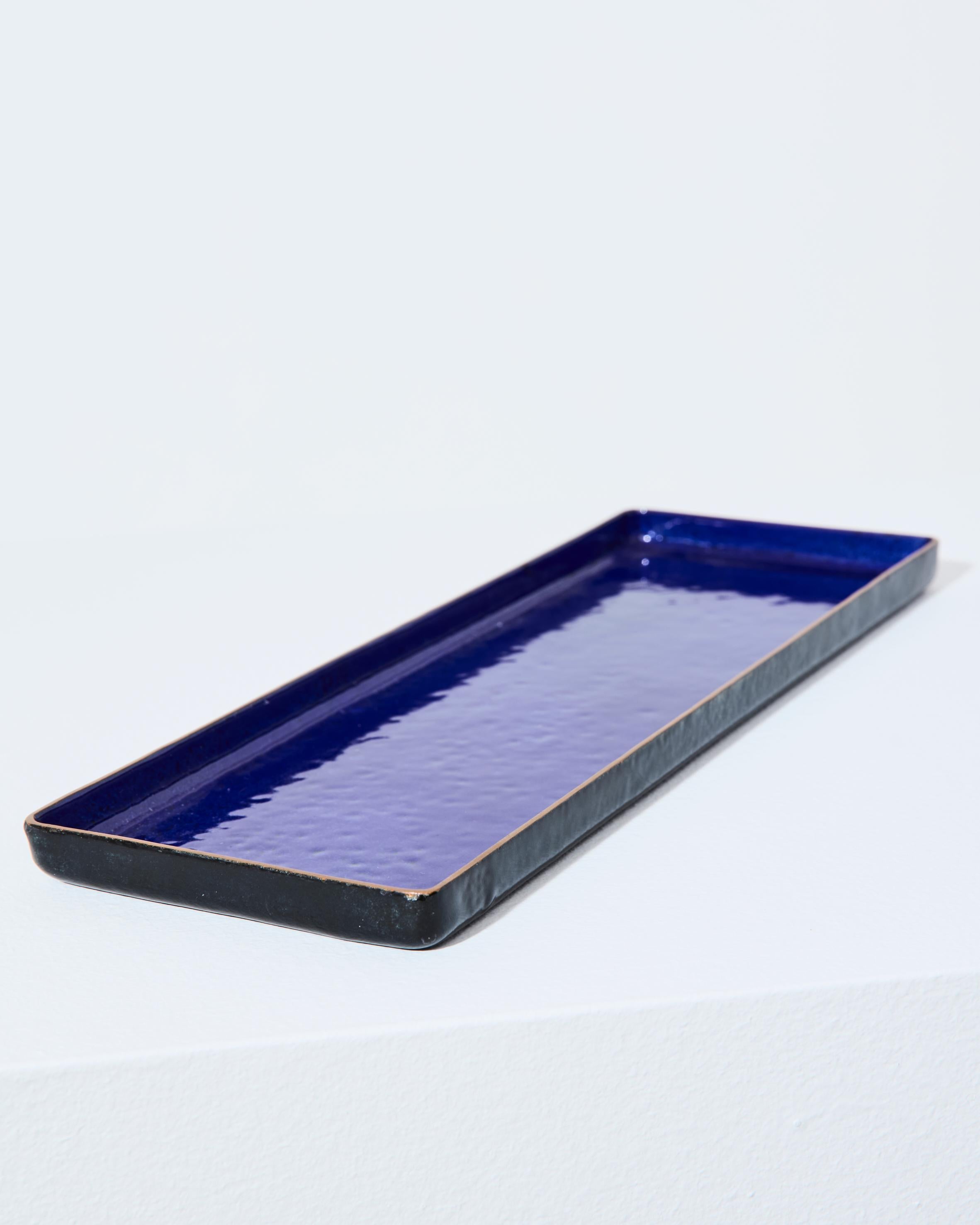 Cuenco rectangular de cobre esmaltado azul, Paolo De Poli, Italia en venta 1