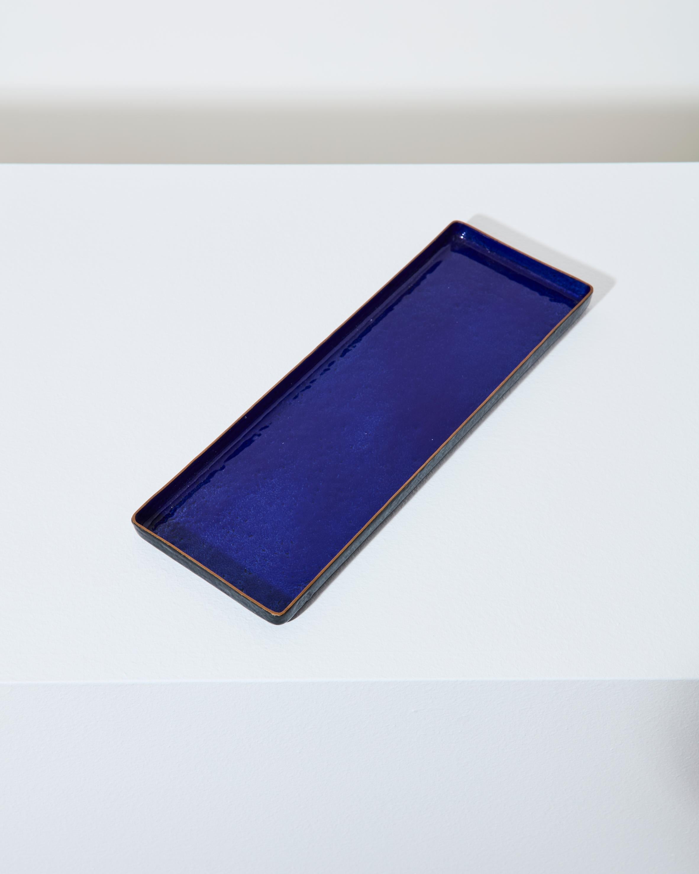 Cuenco rectangular de cobre esmaltado azul, Paolo De Poli, Italia en venta 2