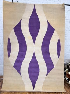 Vasco French, Purple Squiggle Lines with Circle, Rya Rug, Mid Century Modern