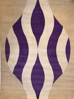 Vasco French, Purple Squiggle Lines with Circle, Rya Rug, Mid Century Modern