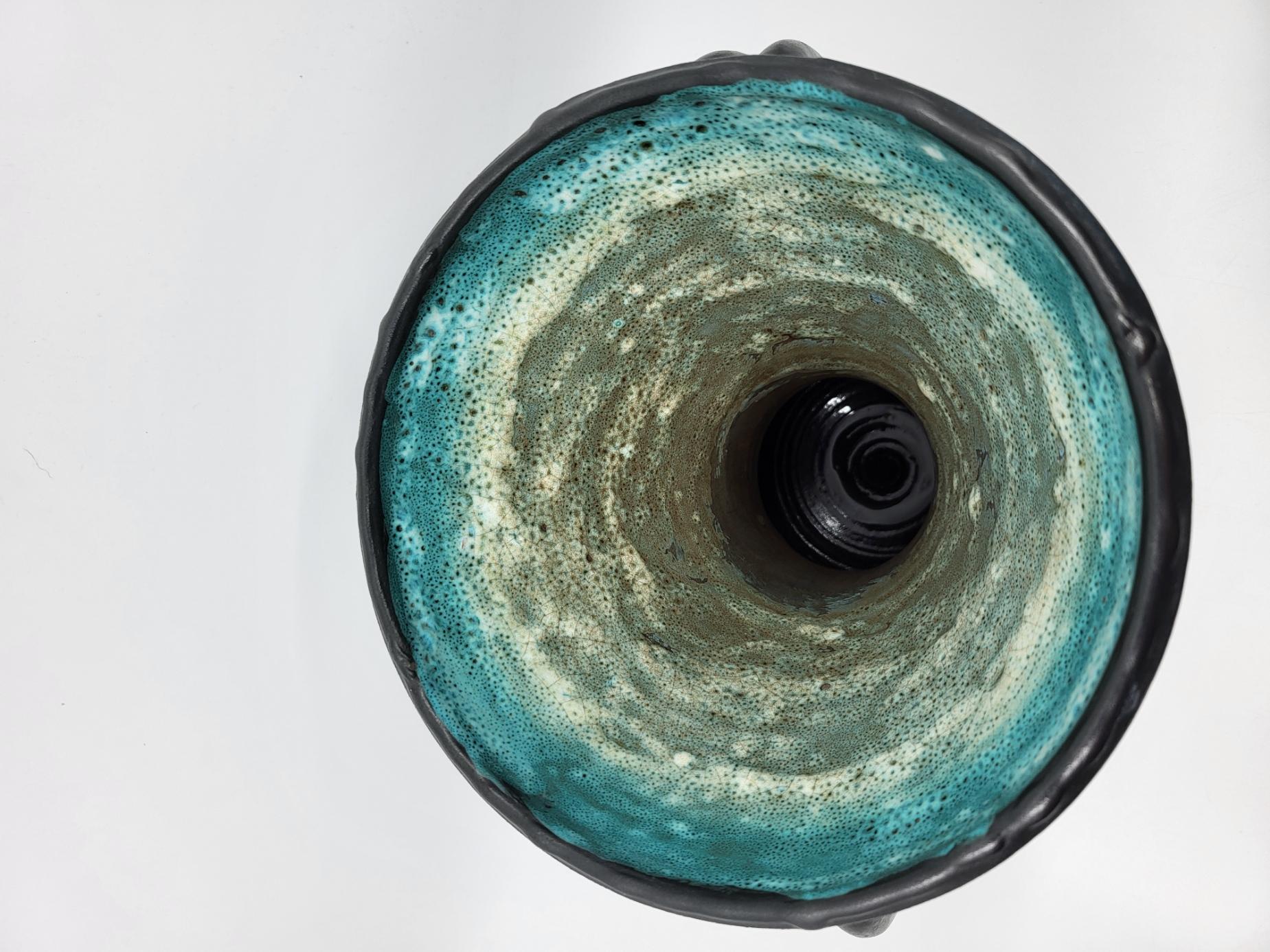 Ceramic Vase à oreilles Jean Austruy en céramique noire Francais 1950 French Riviera For Sale