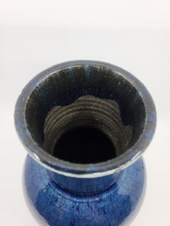 Accolay Pottery Blue Glazed Ceramic Vase, 30cm Tall, France, 1970s