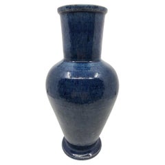 Vase Accolay en céramique grès émaillé Bleu France Circa 1970 Vintage