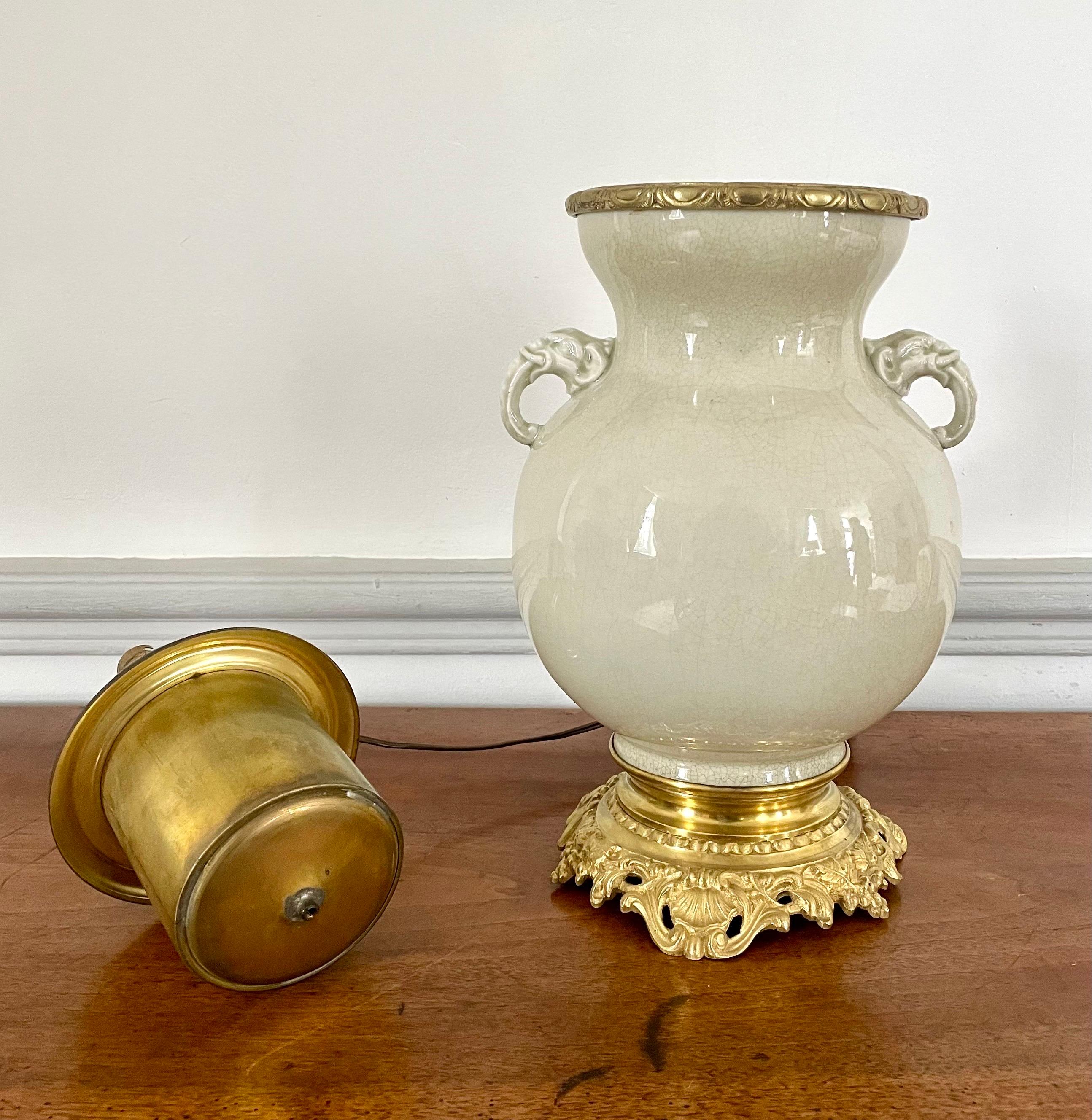 Vase and Lamp Cracked Glazed Chinese Porcelain White Ivory, Qing, China 19th C For Sale 7