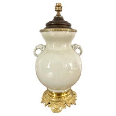 Antique Vase and Lamp Cracked Glazed Chinese Porcelain White Ivory, Qing, China 19th C