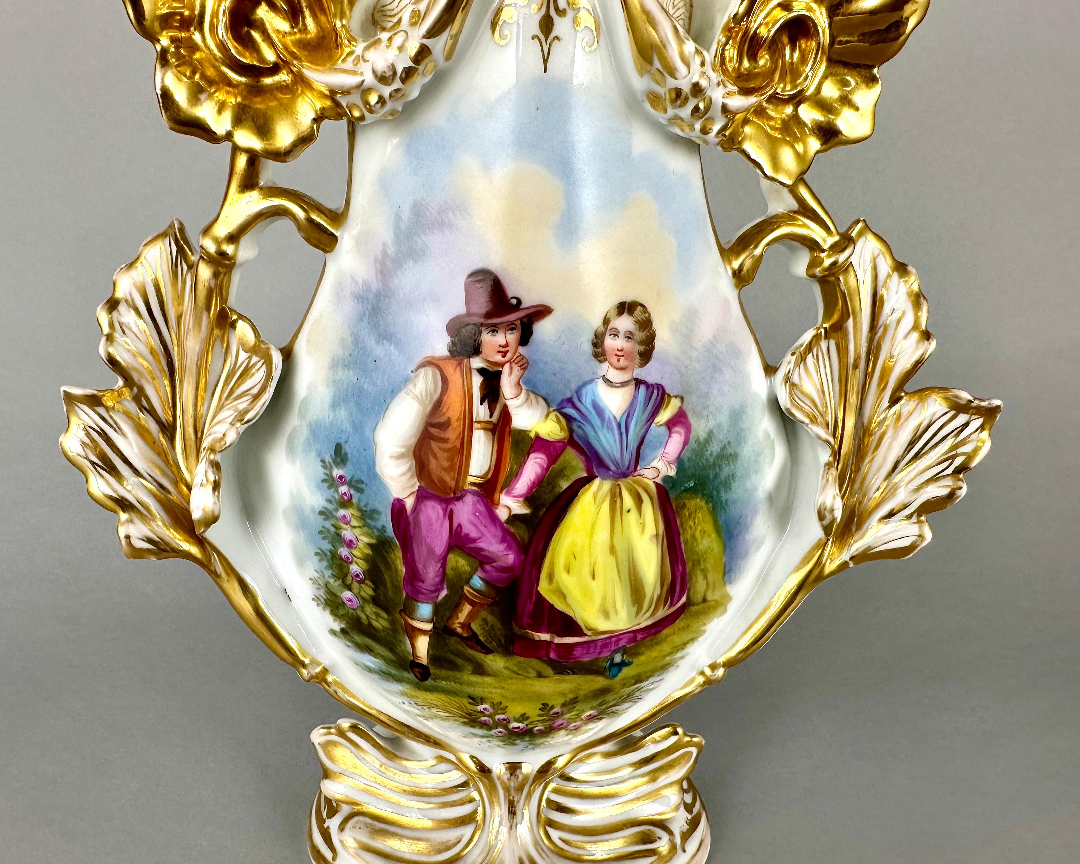 French Vase Antique Old Paris Hand Painted Parisian Romantic Scene France 19th Century For Sale