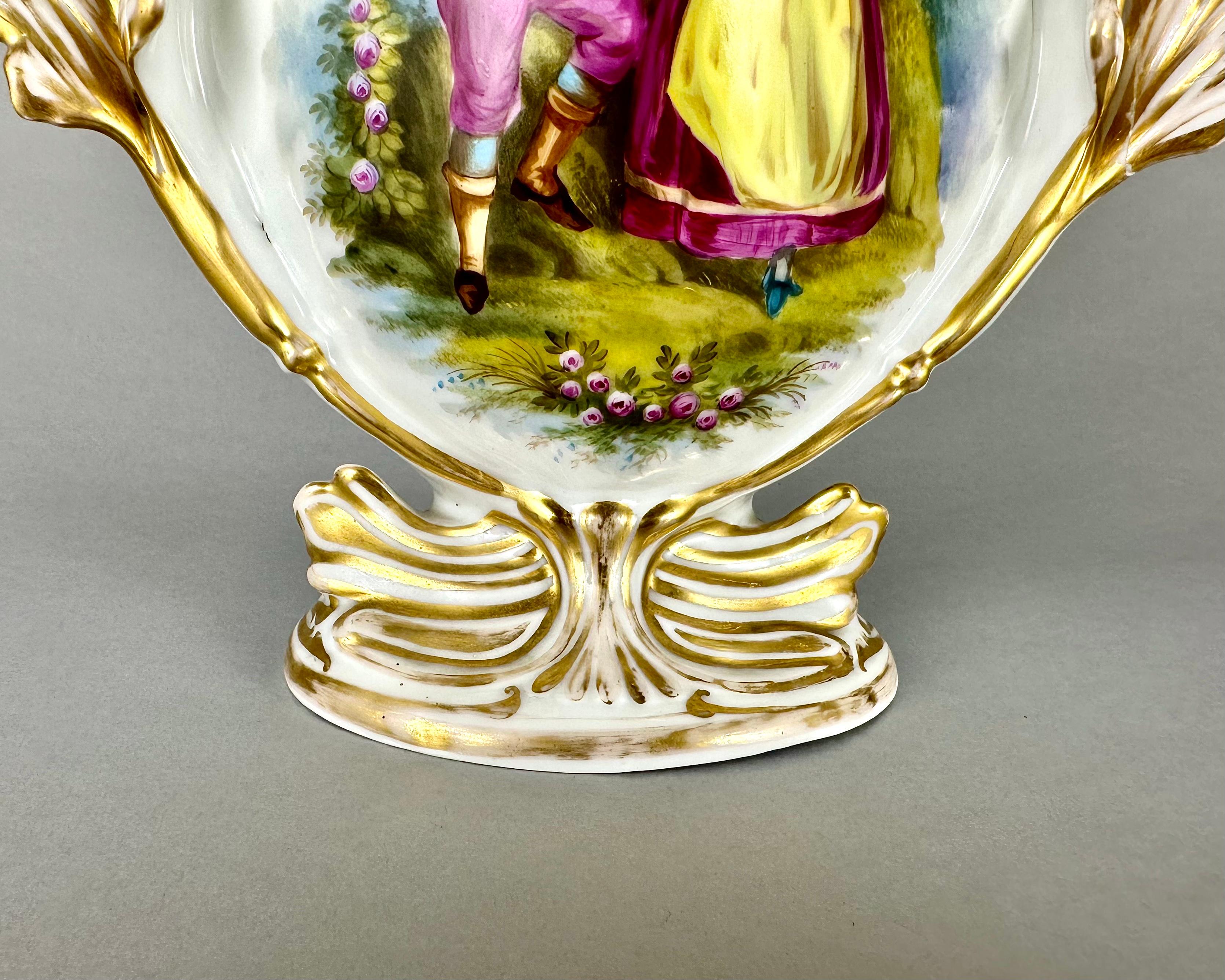 Porcelain Vase Antique Old Paris Hand Painted Parisian Romantic Scene France 19th Century For Sale