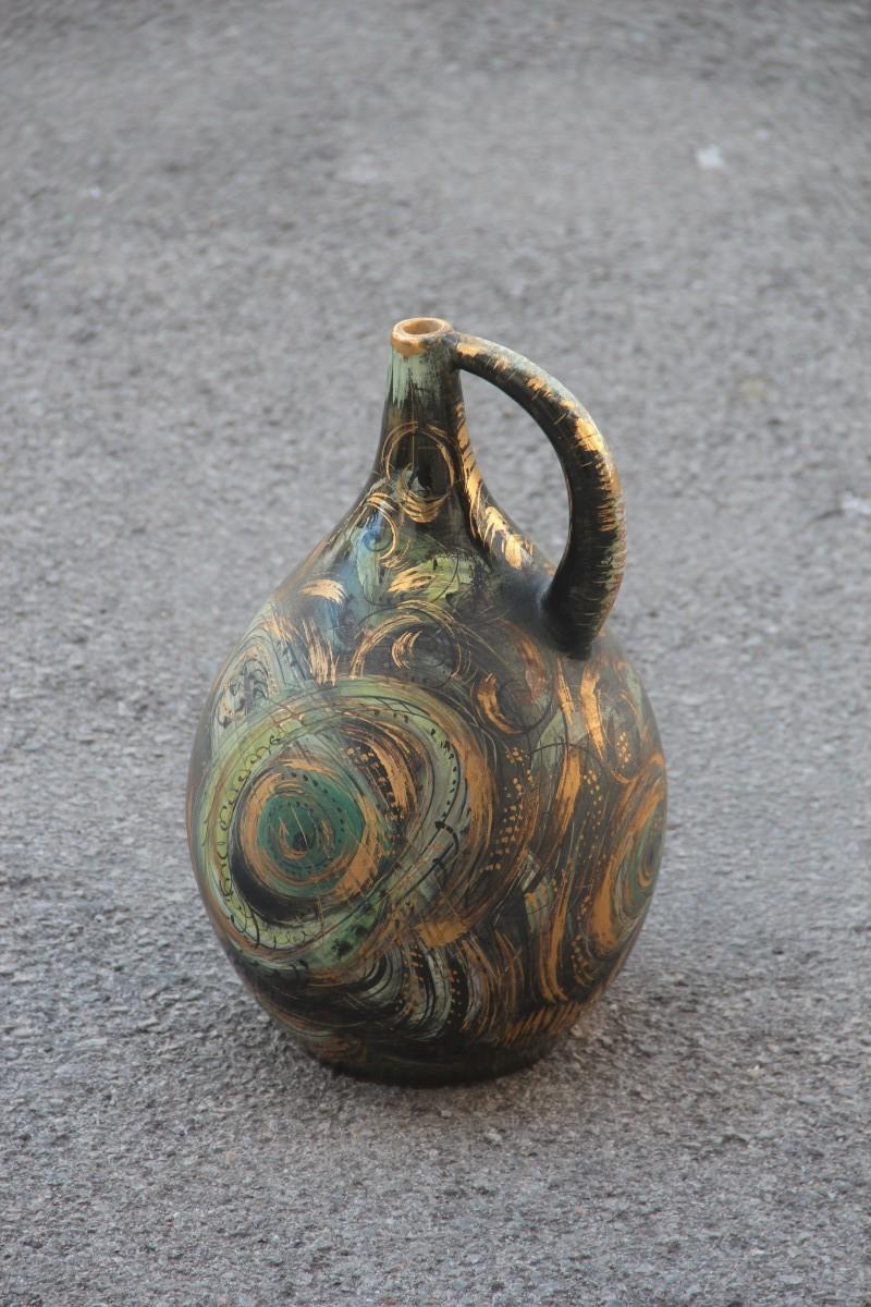 Vase Kunst Töpferei Torido Mazzotti Albisola 1950er Jahre Gold grün orange futuristisch.
Großer Künstler des 900 von Albisola.