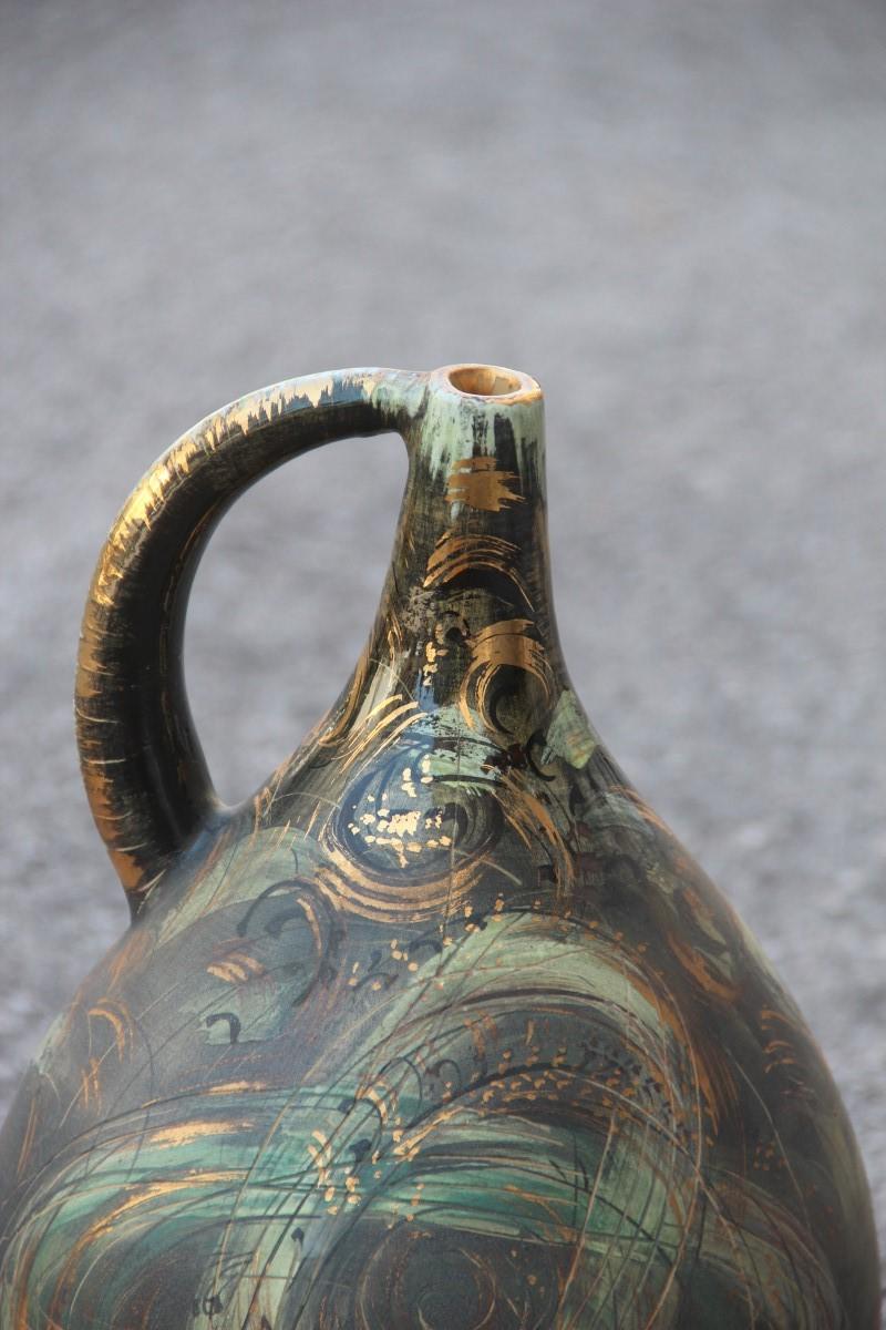 Mid-Century Modern Vase Art Pottery Torido Mazzotti Albisola 1950s Gold Green Orange Futurist For Sale