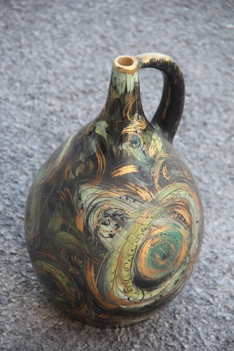 Vase Art Pottery Torido Mazzotti Albisola 1950s Gold Green Orange Futurist In Good Condition For Sale In Palermo, Sicily