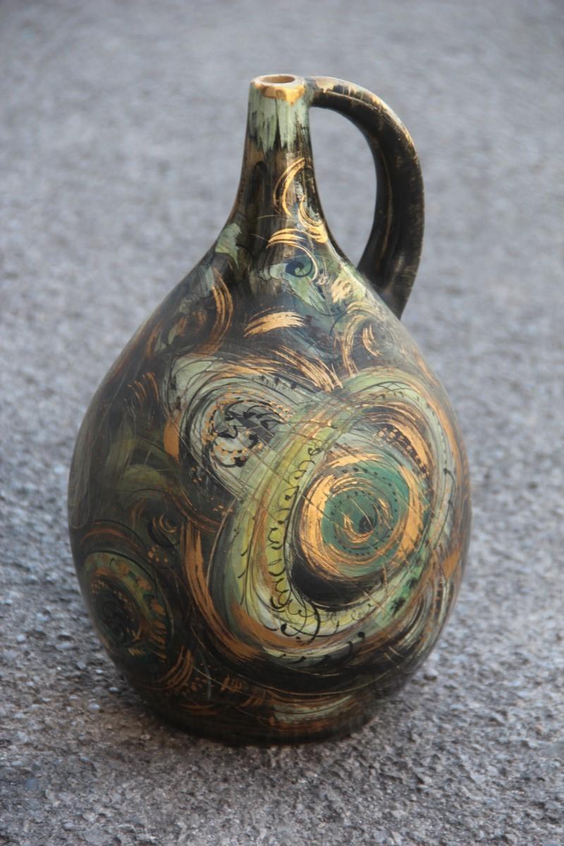 Mid-20th Century Vase Art Pottery Torido Mazzotti Albisola 1950s Gold Green Orange Futurist For Sale
