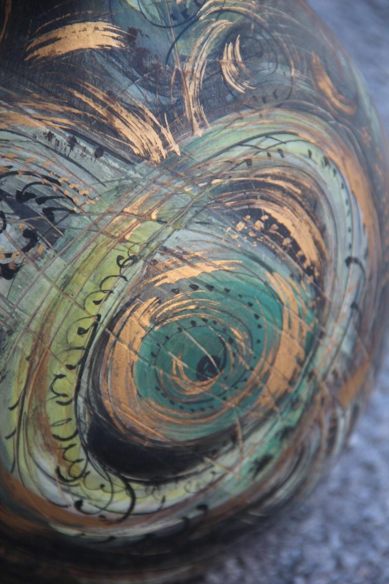 Ceramic Vase Art Pottery Torido Mazzotti Albisola 1950s Gold Green Orange Futurist For Sale