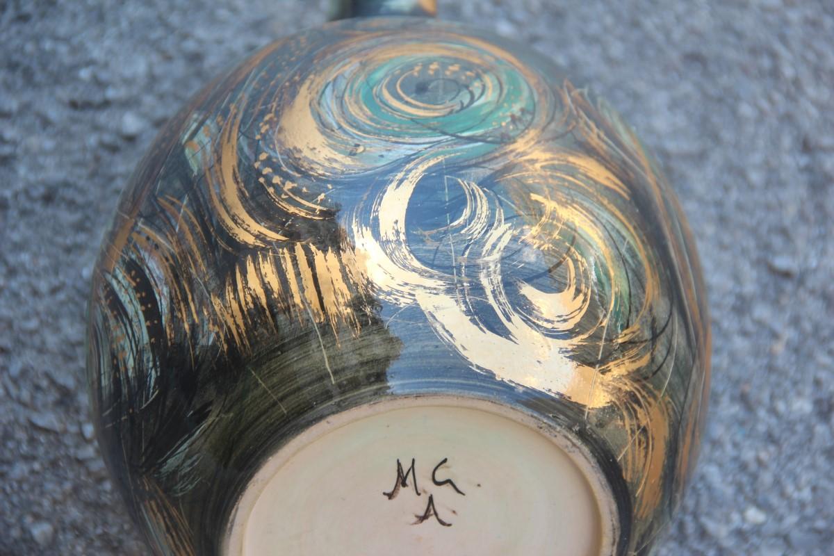 Vase Art Pottery Torido Mazzotti Albisola 1950s Gold Green Orange Futurist For Sale 3