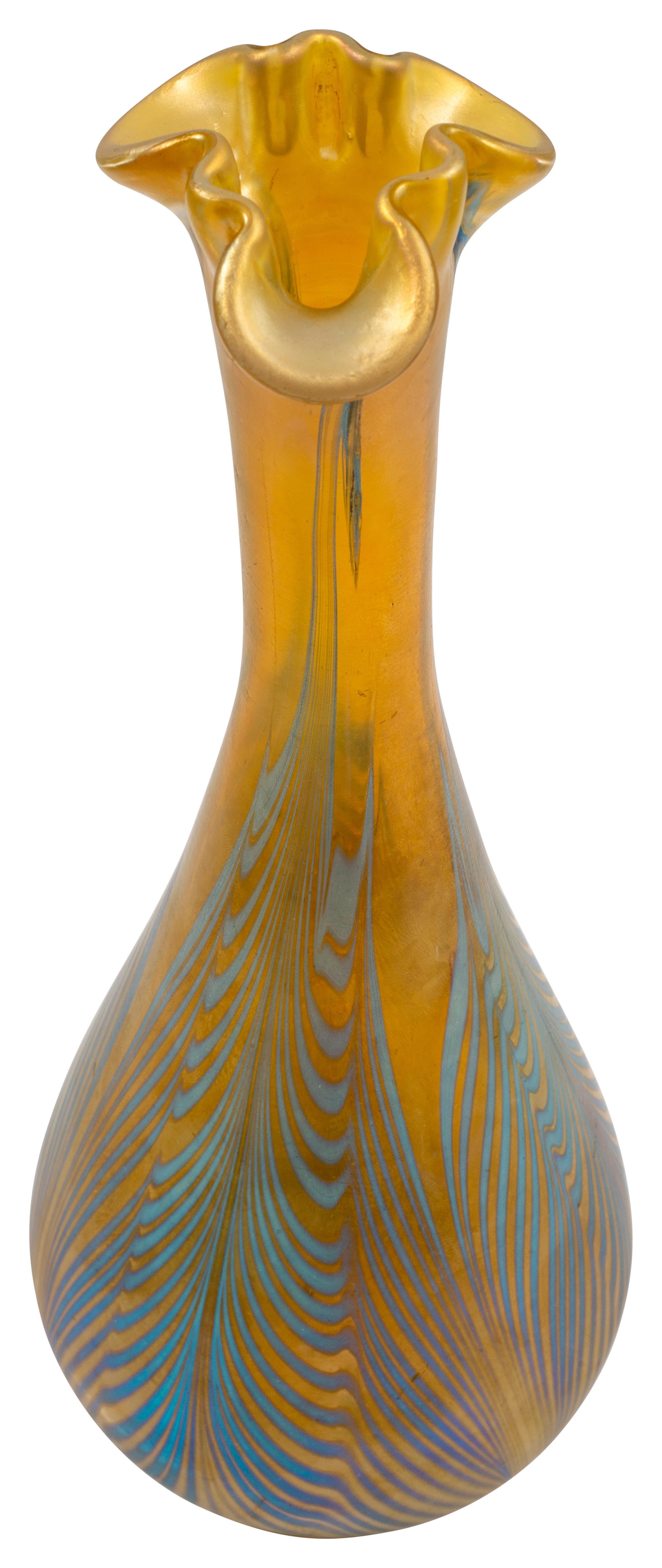 Art Nouveau Vase Austrian Jugendstil Loetz Mouth-Blown Glass circa 1901 Blue Yellow For Sale