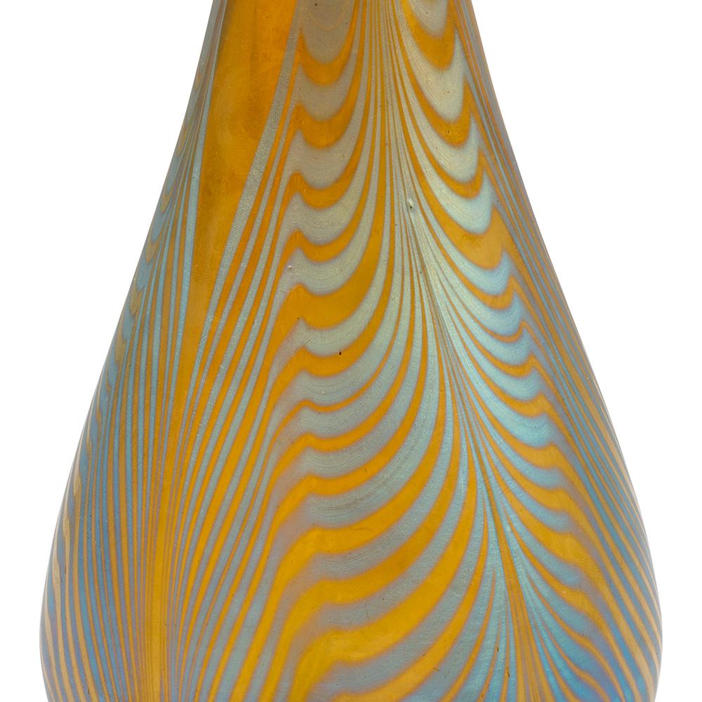Art Glass Vase Austrian Jugendstil Loetz Mouth-Blown Glass circa 1901 Blue Yellow For Sale