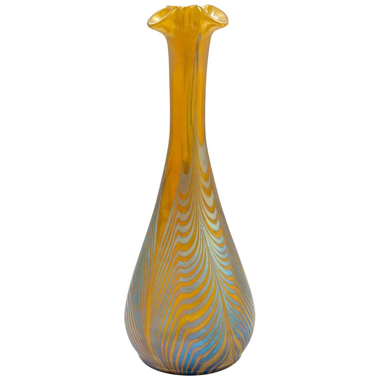 Vase Austrian Jugendstil Loetz Mouth-Blown Glass circa 1901 Blue Yellow For Sale