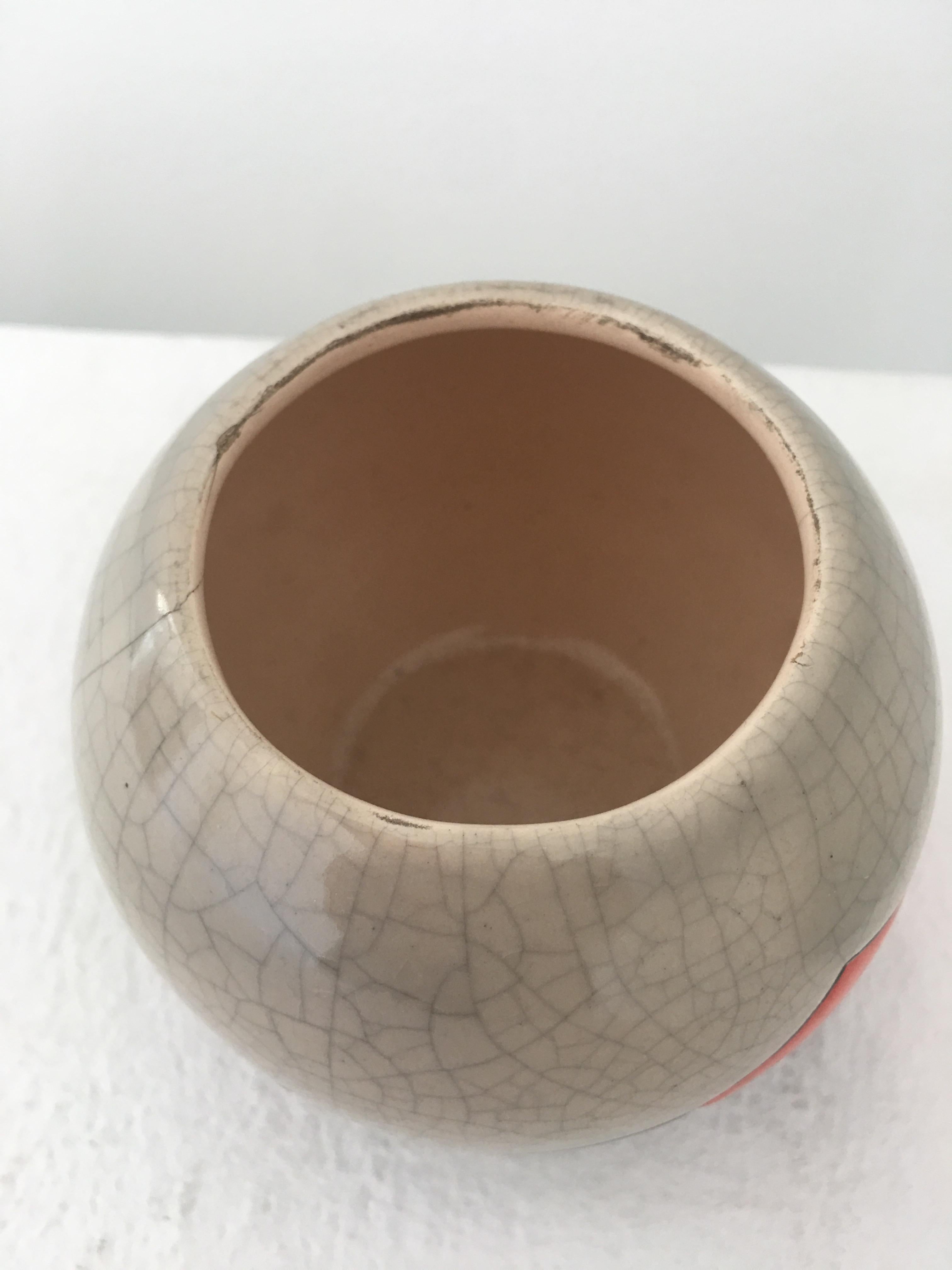 Vaso Ball Ceramista francese J. Suzor motivo geometrico, smalto craquelé in vendita 1