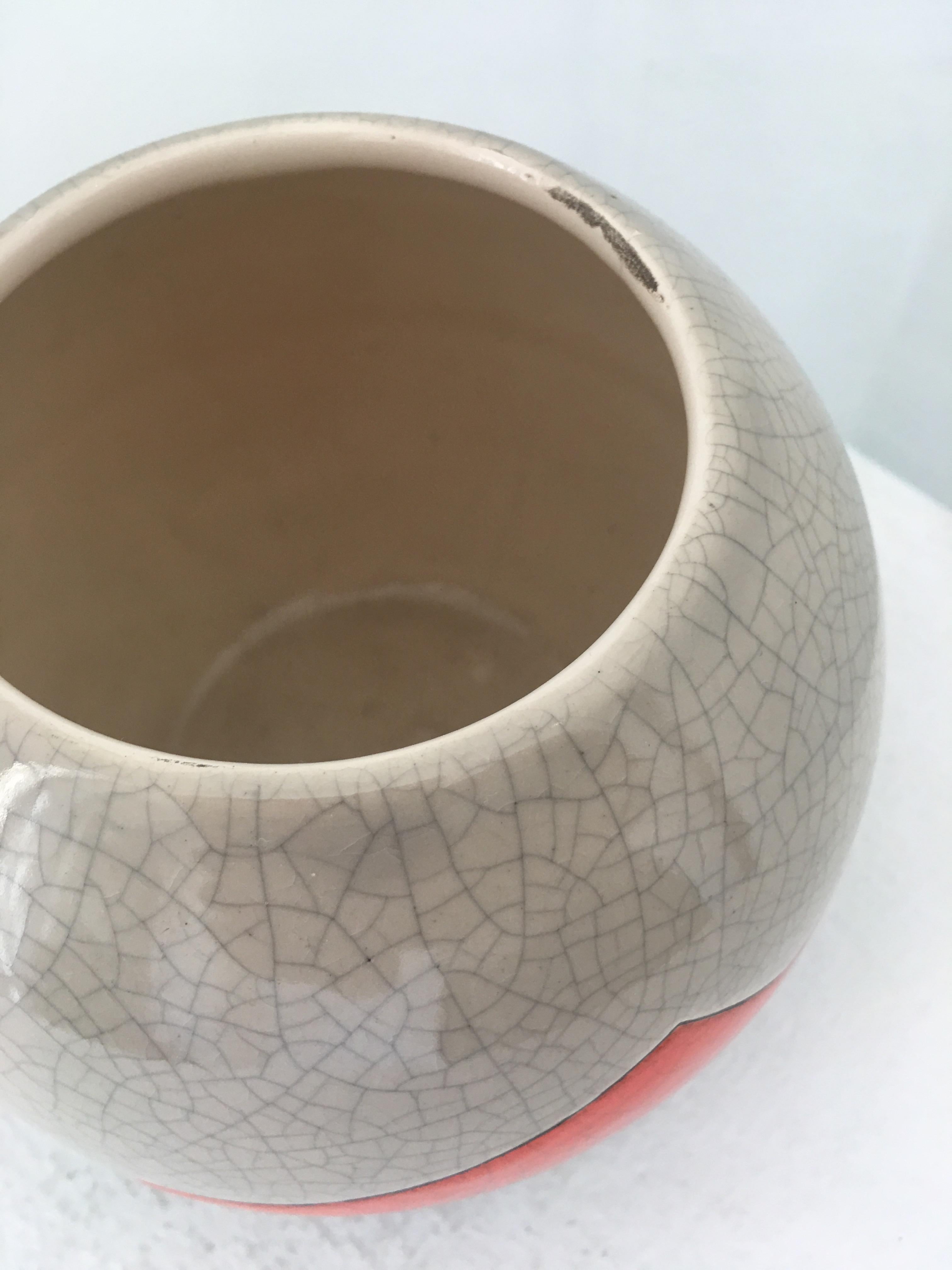 Late 20th Century Vase Ball French Ceramist J. Suzor Geometric Pattern, Craqueling Glazelongwy For Sale