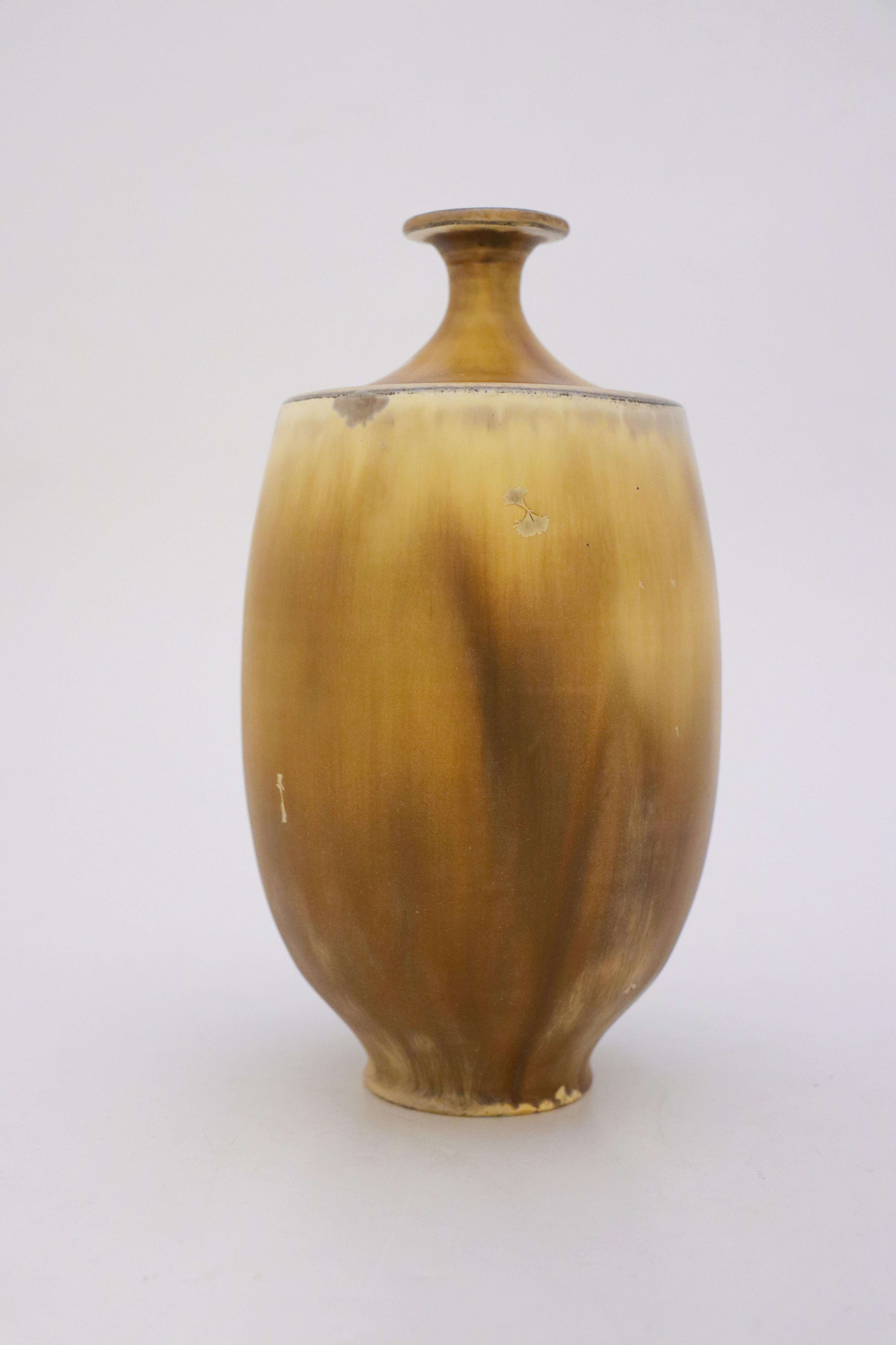 Scandinavian Modern Vase Beige / Brown Crystalline Glaze Isak Isaksson Contemporary Sweden Ceramic