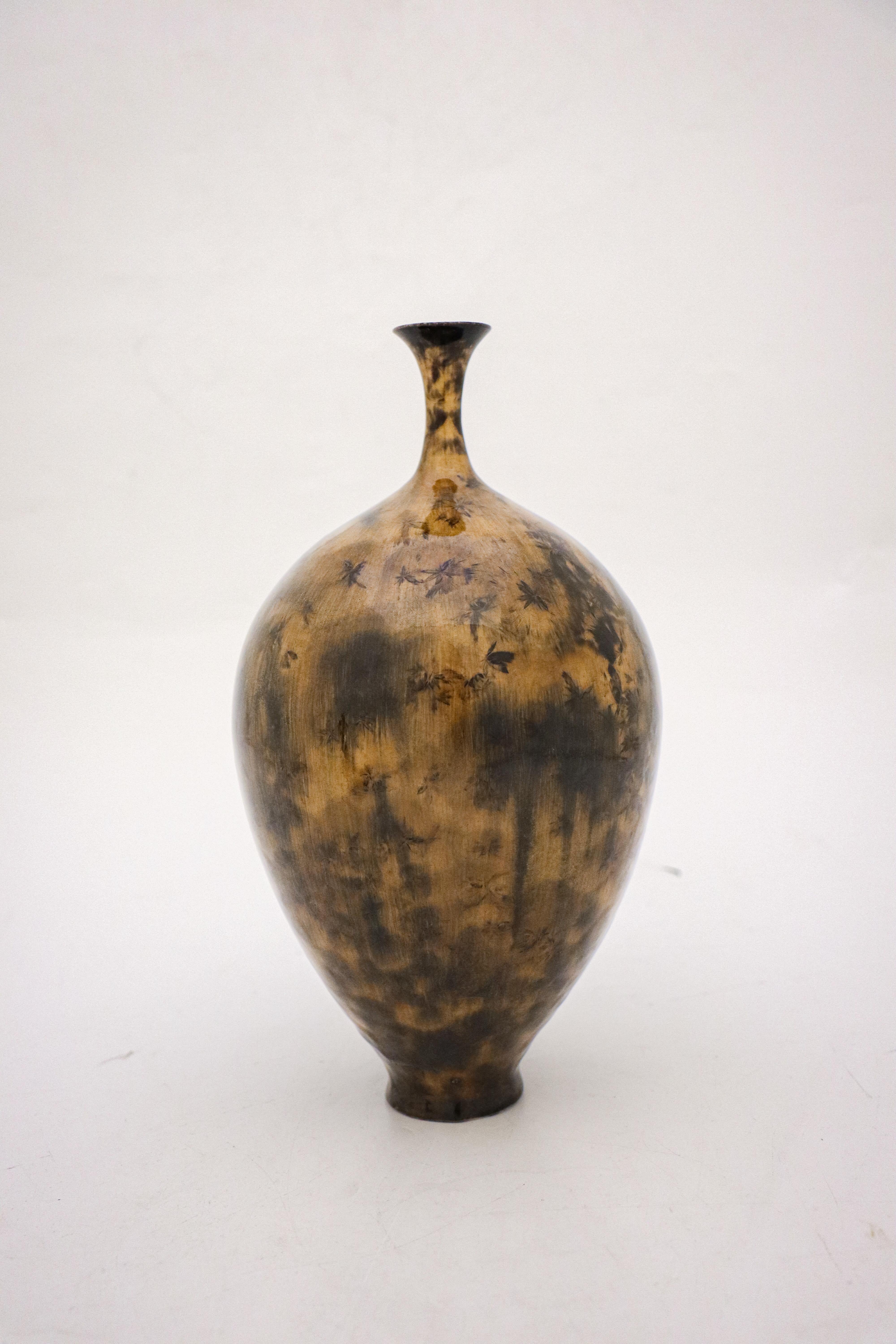 Scandinavian Modern Vase Black & Brown Crystalline Glaze Isak Isaksson Contemporary Sweden Ceramic