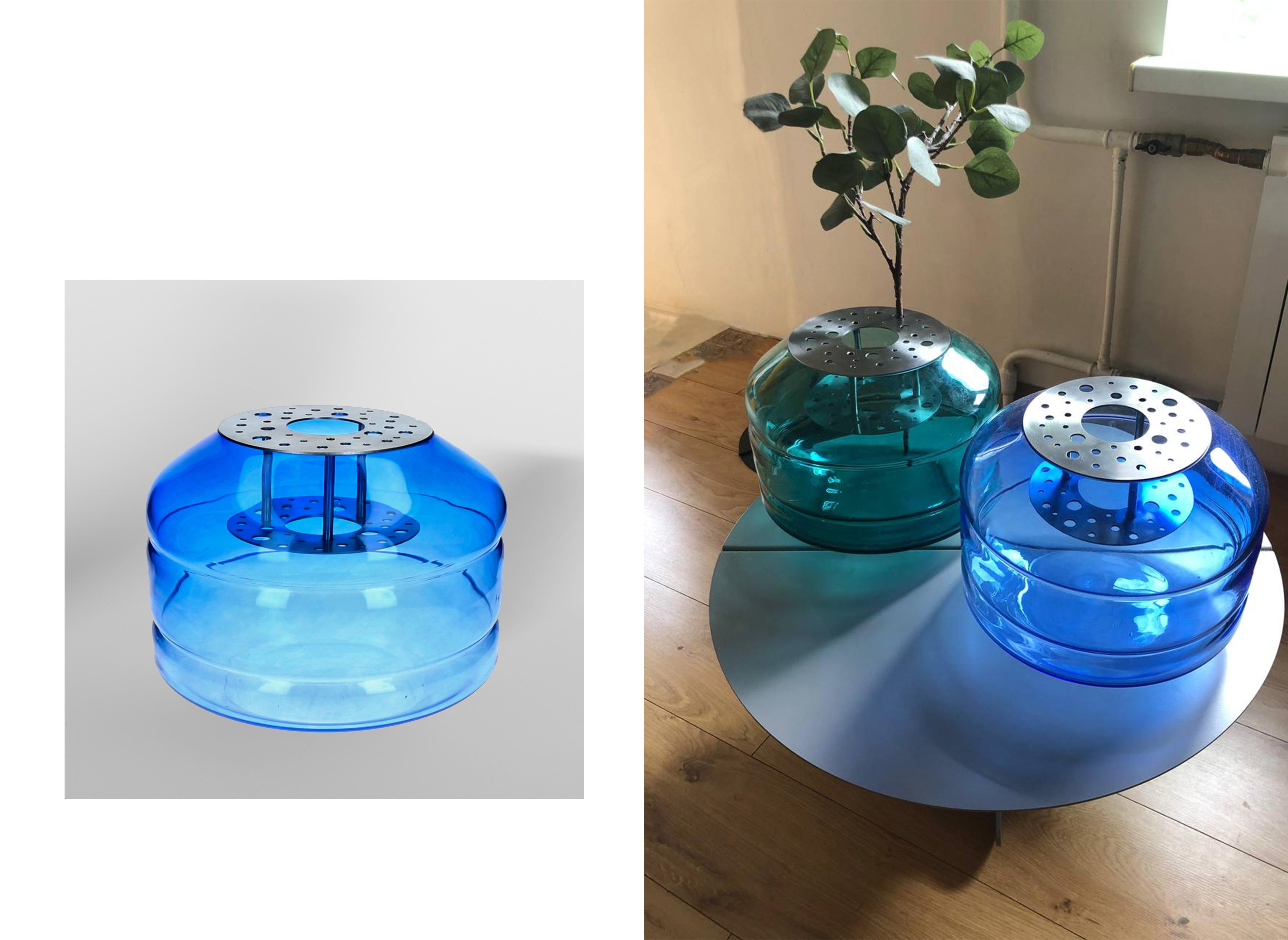 Hand-Crafted Blown Glass organic modern Handmade Vase wabi sabi brutalist Sterling Silver cap For Sale