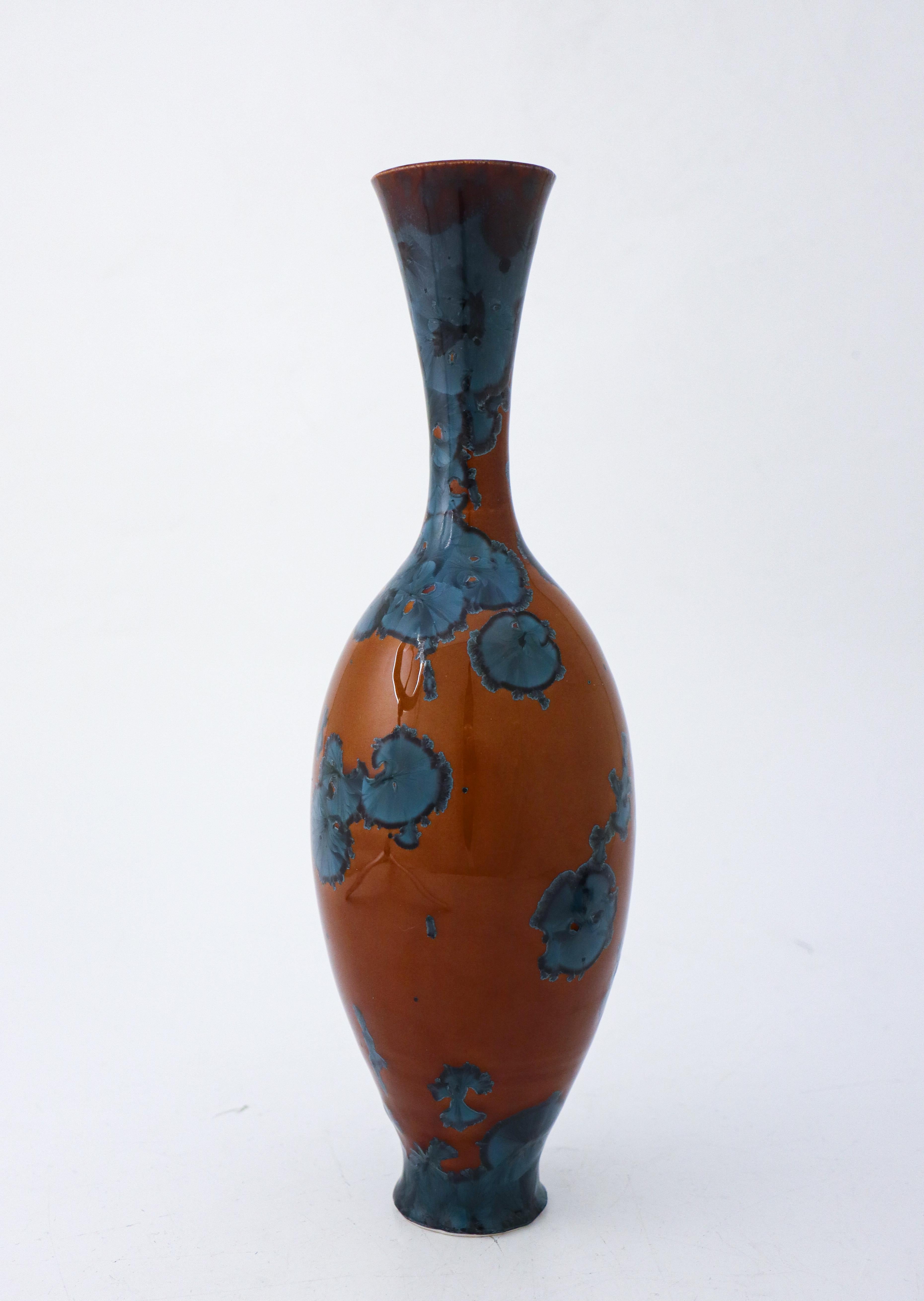 Scandinavian Modern Vase Blue & Brown Crystalline Glaze Isak Isaksson Contemporary Sweden Ceramic