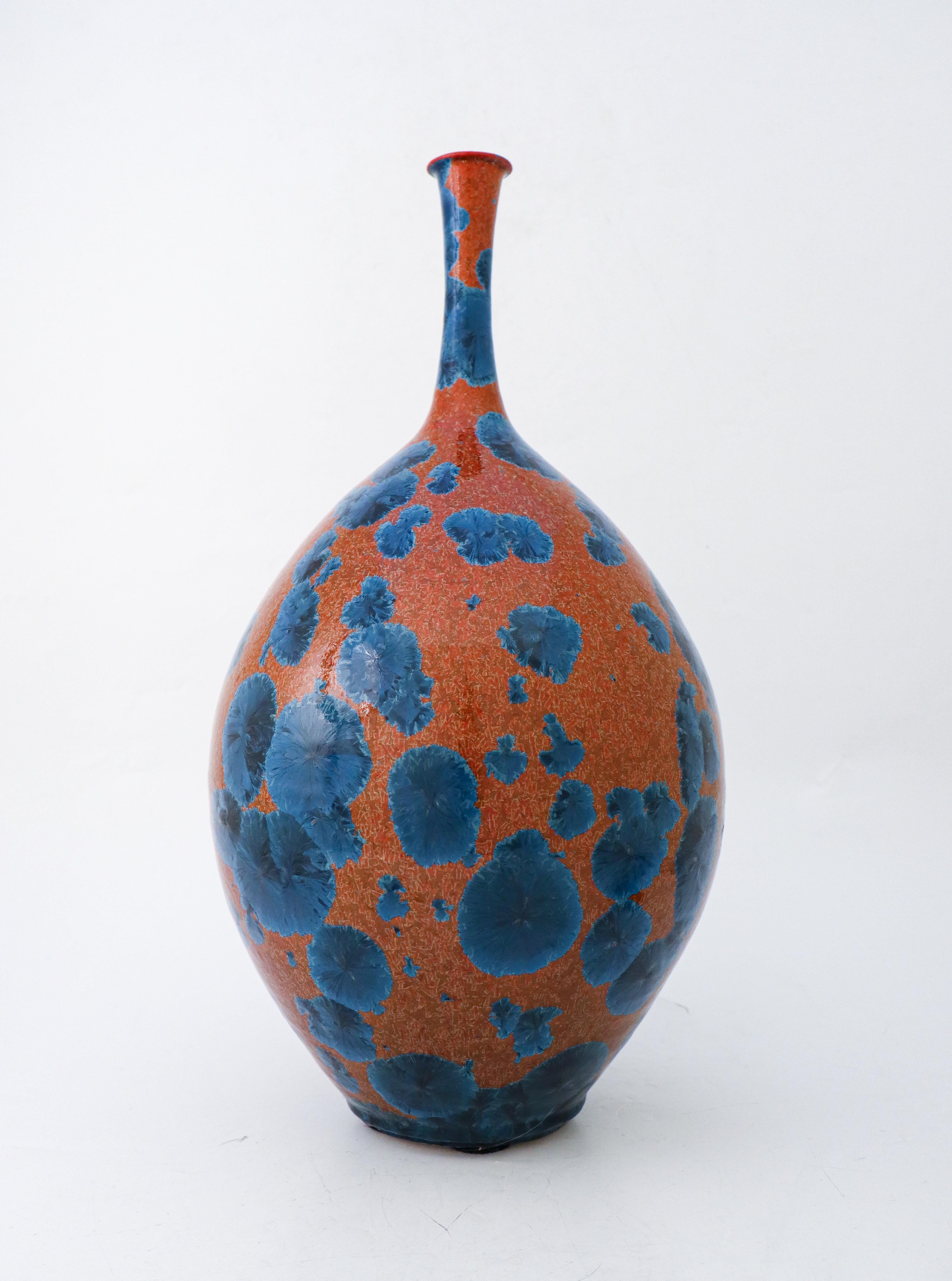 Glazed Vase Red & Blue Crystalline Glaze Isak Isaksson Contemporary Sweden Ceramic For Sale