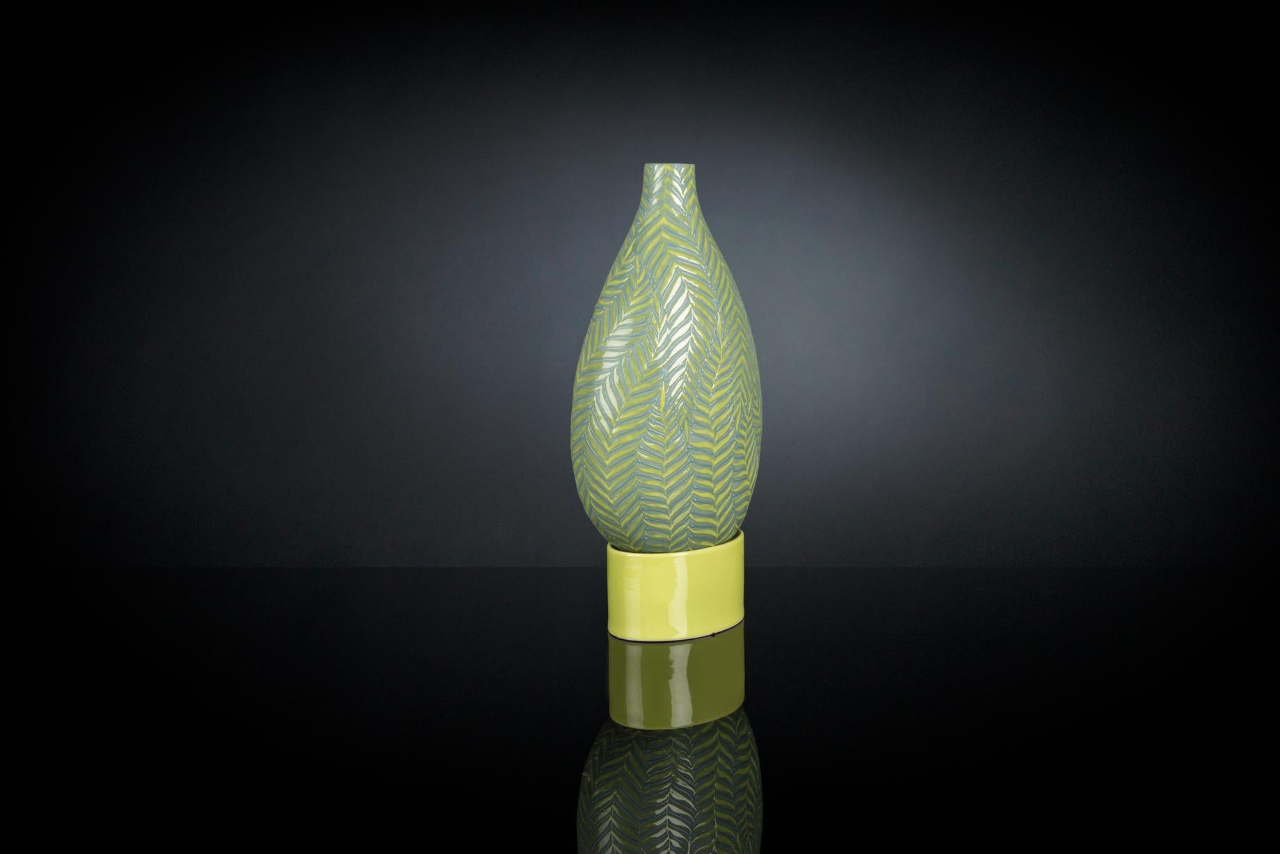 Modern Vase Bottle Fern Small with Base, in Gres Porcelain, Italy For Sale