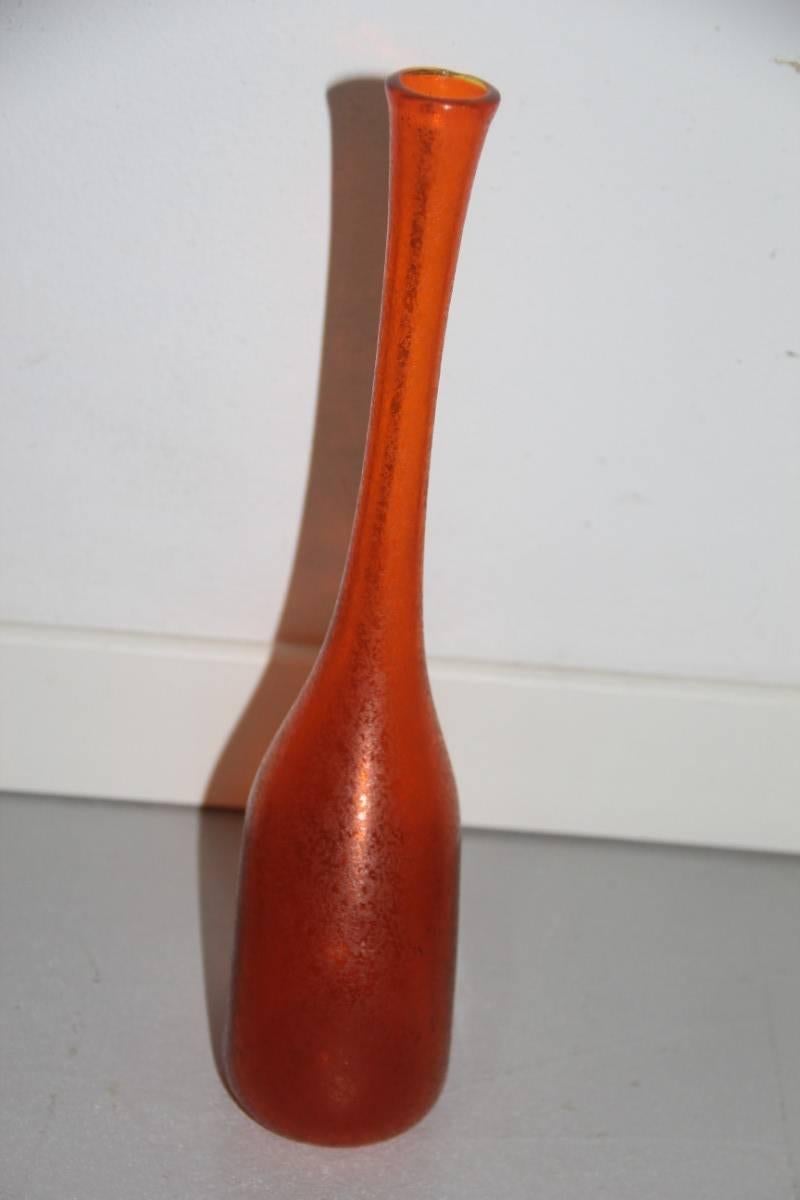 Vase Flasche Flavio Poli für Seguso Design 1960er Jahre Murano Kunstglas Corroso Modell.