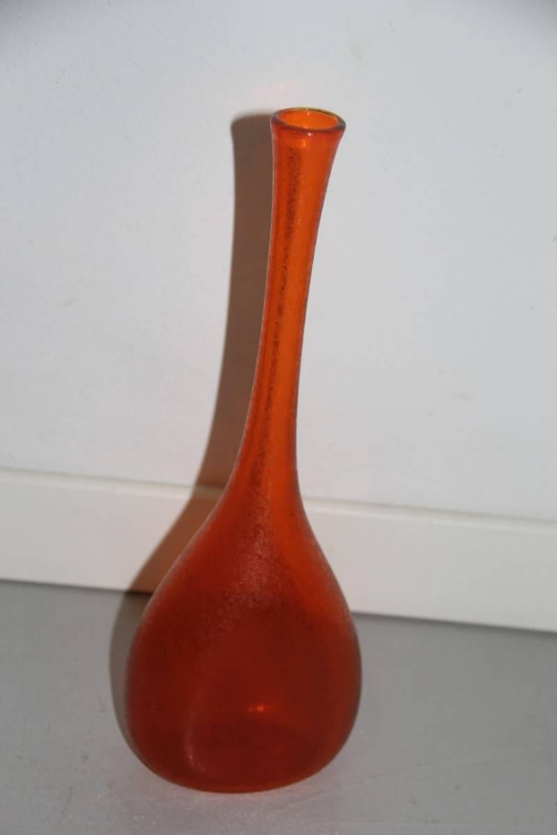 Italian Vase Bottle Flavio Poli for Seguso Design 1960s Murano Art Glass Corroso Model For Sale