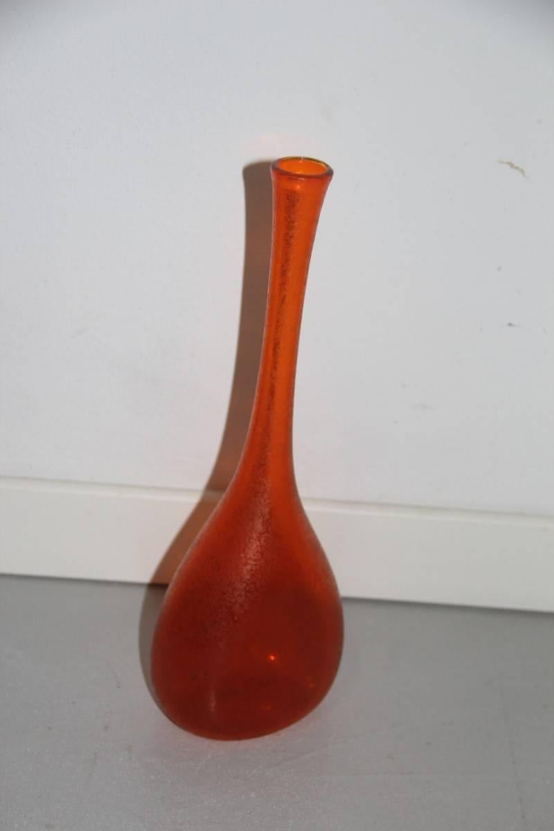 Murano Glass Vase Bottle Flavio Poli for Seguso Design 1960s Murano Art Glass Corroso Model For Sale