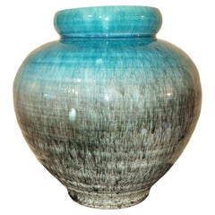 Vase boule Accolay en céramique émaillée bleu Français 1960 Vintage