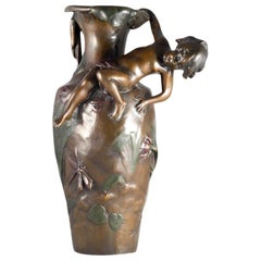 Vase Bronze with Young Man, France, circa 1900, Art Nouveau, Auguste Moreau