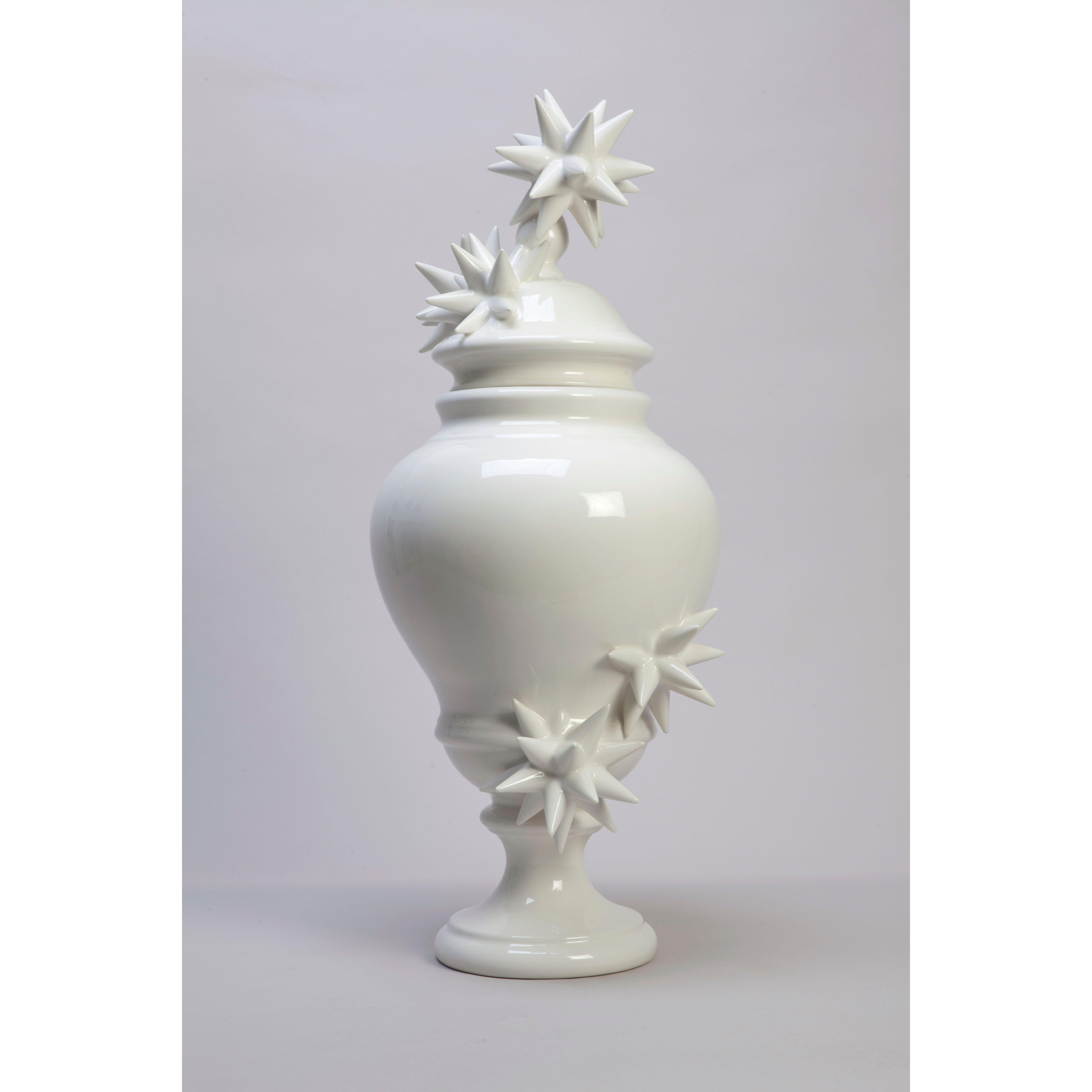 Art Deco Large White Ceramic vase by Andrea Salvatori 21st Century Contemporary For Sale