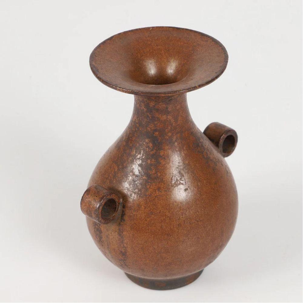 Vase aus glasiertem Steingut in Brauntönen von Arne Bang. Dänemark, ca. 1930er Jahre.