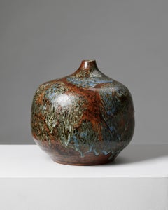 Vase d'Erik Plöen, Norvège, années 1970, faïence, grand récipient, rouille, turquoise