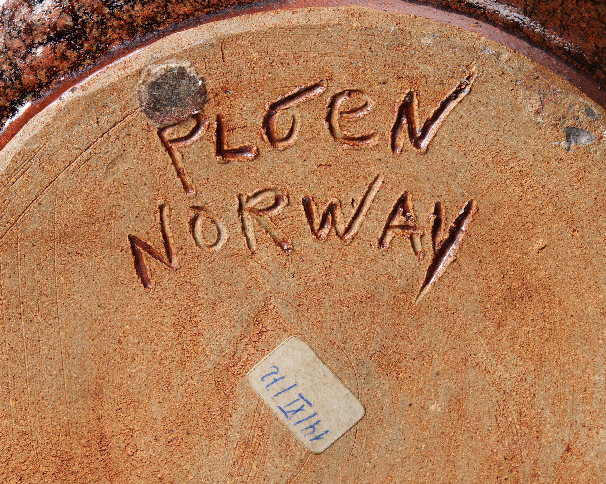 Vase by Erik Plöen, Norway, 1970s, earthenware, large vessel, rust, turquoise For Sale 1