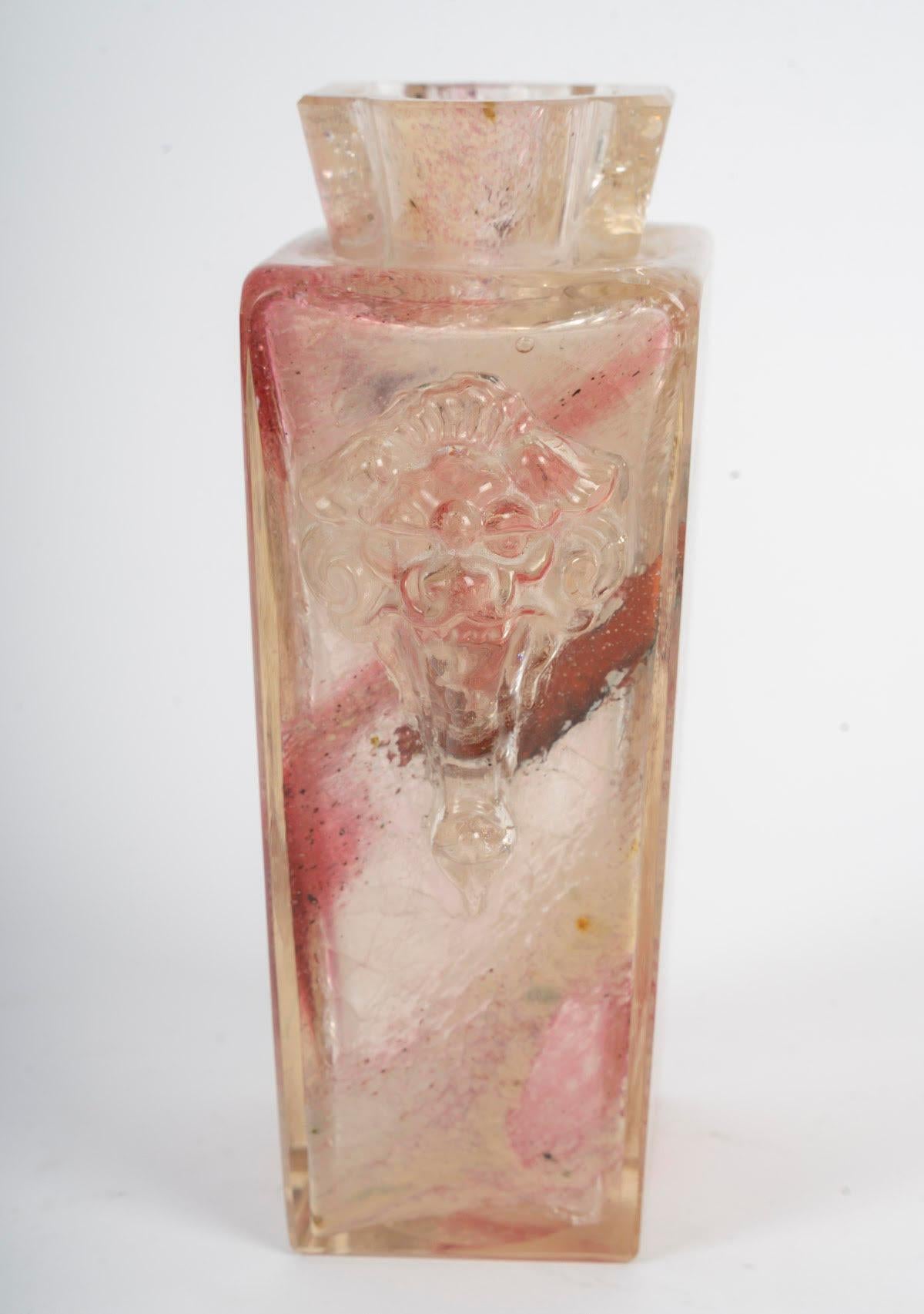 Français Vase de Jean-batiste Leveillé, verre craquelé, période Napoléon III, XIXe siècle en vente