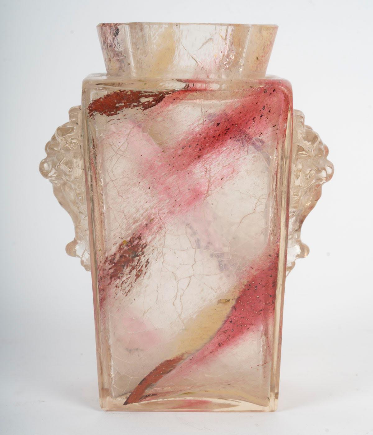 Vase de Jean-batiste Leveillé, verre craquelé, période Napoléon III, XIXe siècle Bon état - En vente à Saint-Ouen, FR