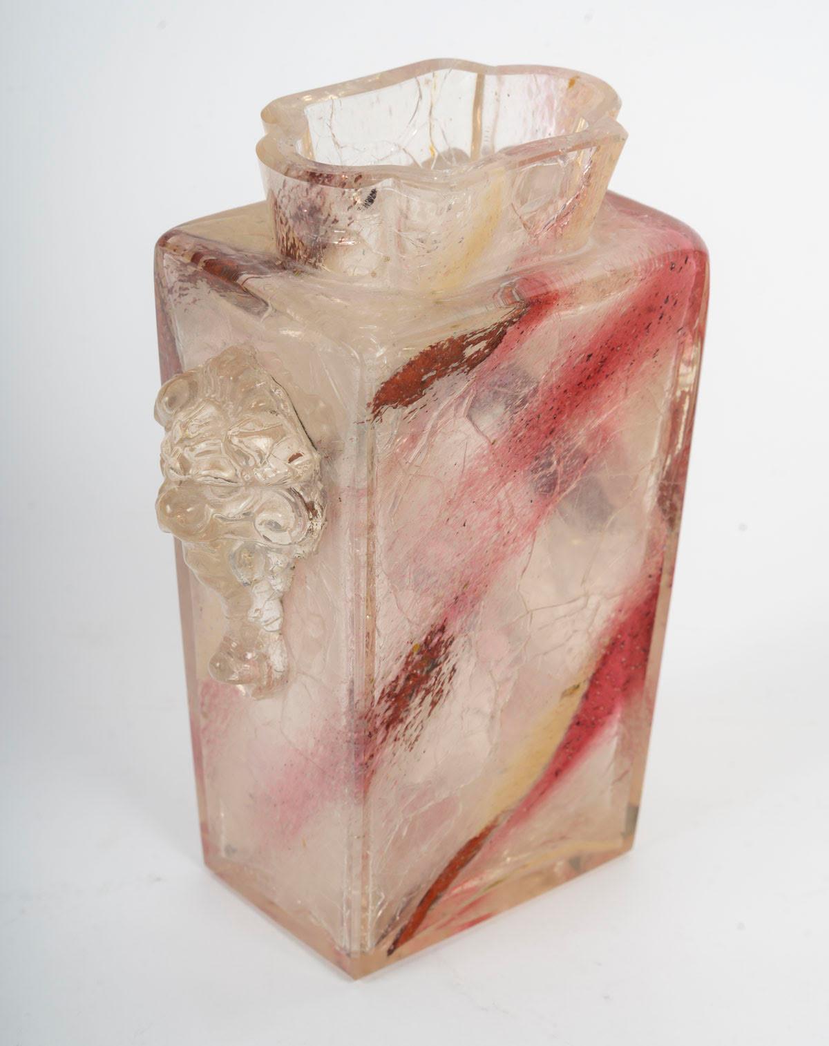 Verre Vase de Jean-batiste Leveillé, verre craquelé, période Napoléon III, XIXe siècle en vente