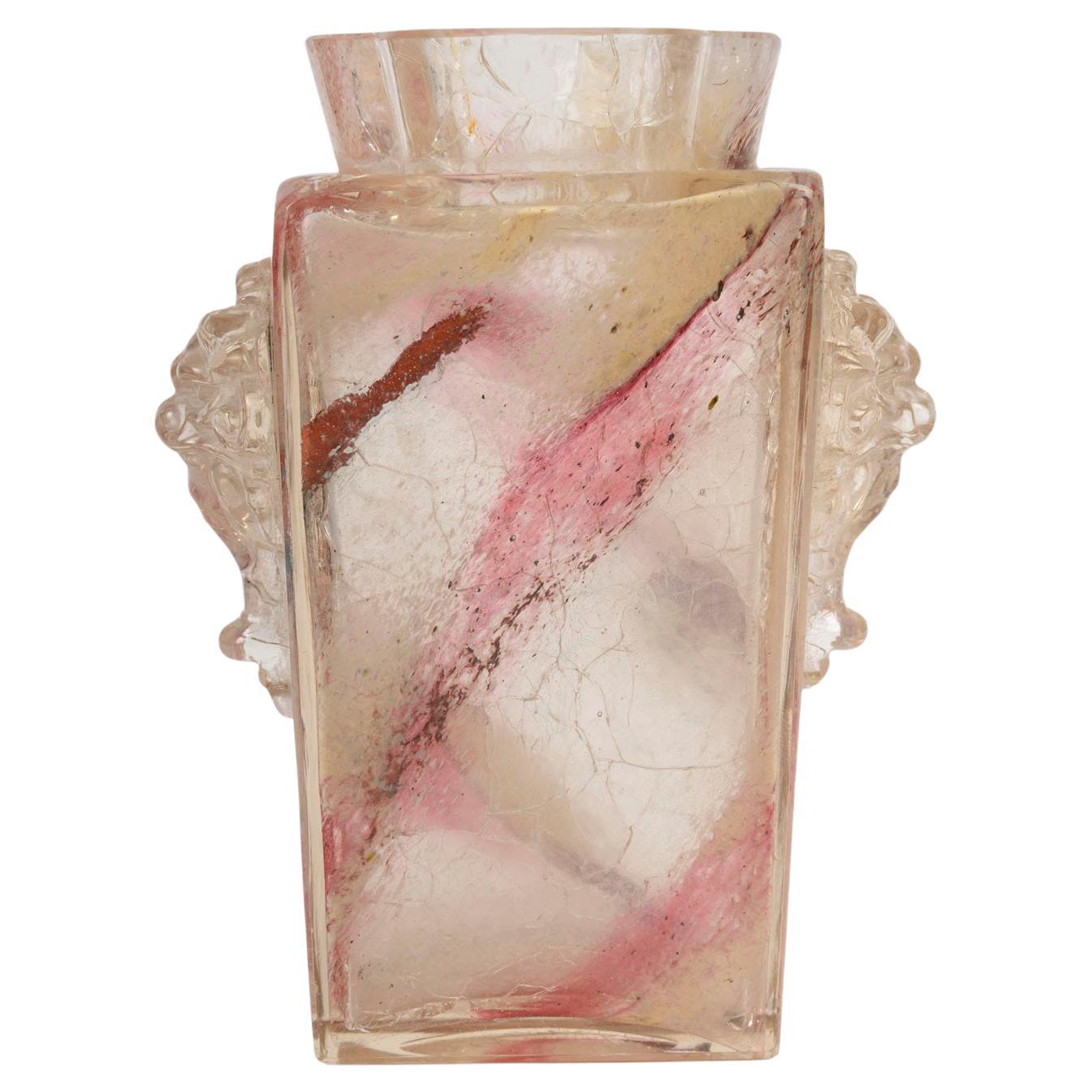 Vase de Jean-batiste Leveillé, verre craquelé, période Napoléon III, XIXe siècle en vente