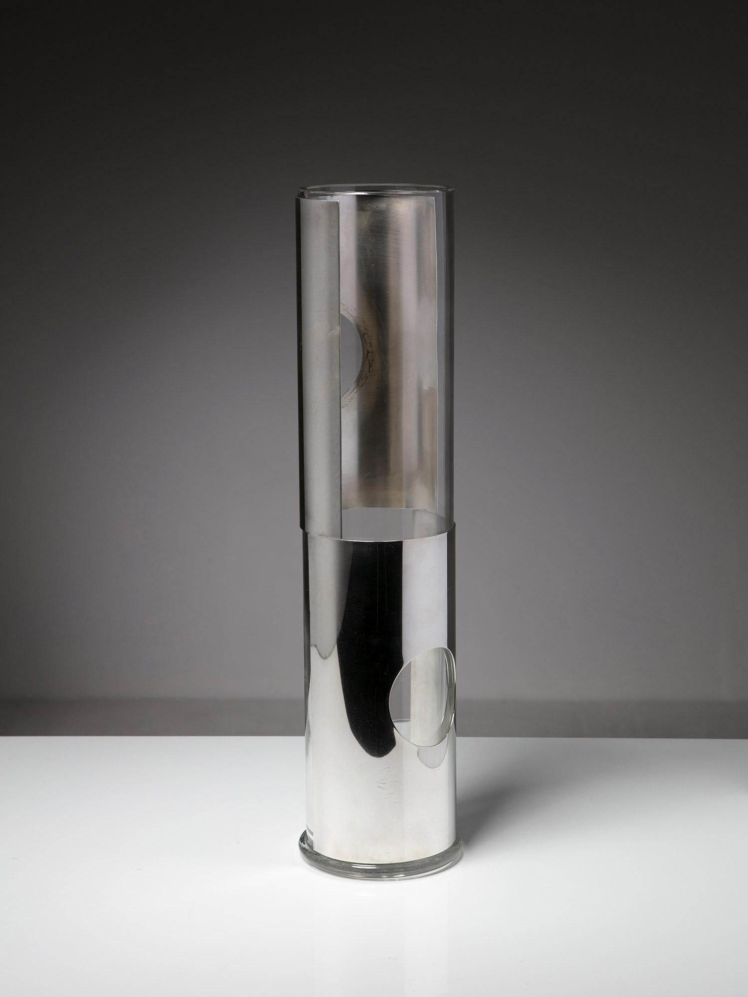 Italian Lino Sabattini Vase, Glass and SIlver Plate, Sabattini Argenteria, Italy, 1970s