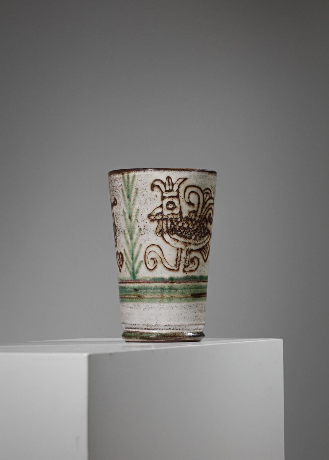 French Vase by Michel Barbier in Vallauris Ceramic 50's Bird Design
